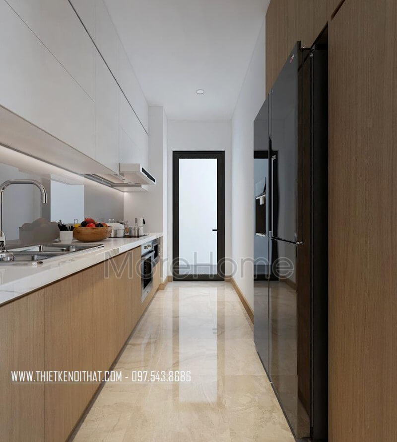 Tủ bếp gỗ công nghiệp thiết kế thông minh, tận dụng không gian chứa đồ cho phòng bếp Thiết kế tủ bếp chung cư