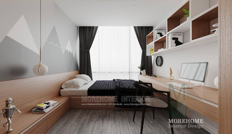 Nội thất phòng ngủ con được thiết kế hiện đại năng động với gam màu sáng năng động Mẫu thiết kế nội thất chung cư đẹp