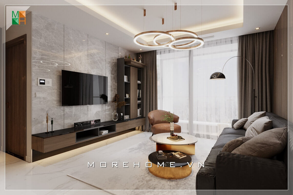 Mẫu thiết kế phòng khách cho chung cư, nhà phố, biệt thự phong cách hiện đại với đồ nội thất gỗ công nghiệp cao cấp