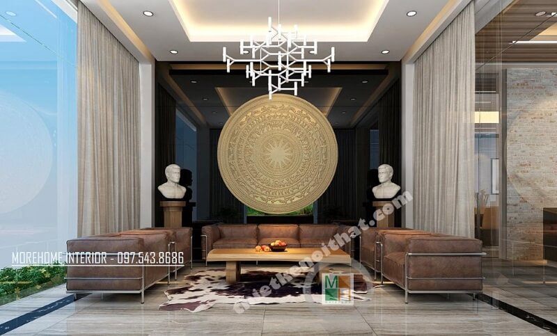 Mẫu thiết kế nội thất sảnh văn phòng công ty ấn tượng với sự kết hợp đồ nội thất độc đáo